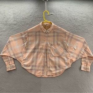 Free People Cutie Cropped Plaid Shirt Oversized Dolman Sleeve Top Size Small